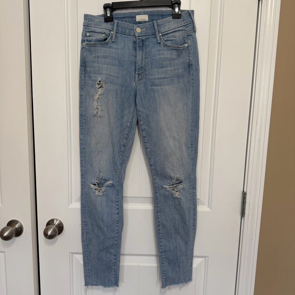 Mother Jeans The Looker Ankle Fray Women’s 27 Distressed Denim Blue Raw Hem